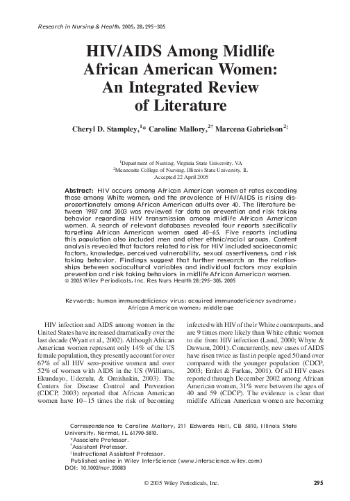 (PDF) HIV/AIDS among midlife African American women: An integrated ...
