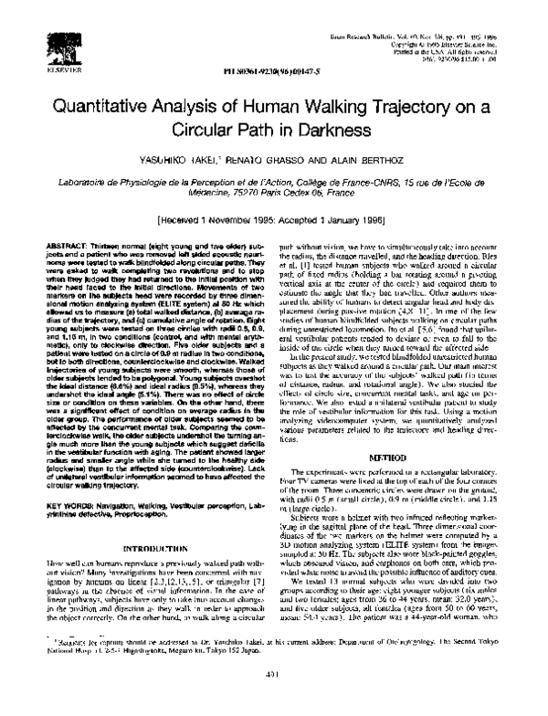 (PDF) Quantitative analysis of human walking trajectory on a circular ...