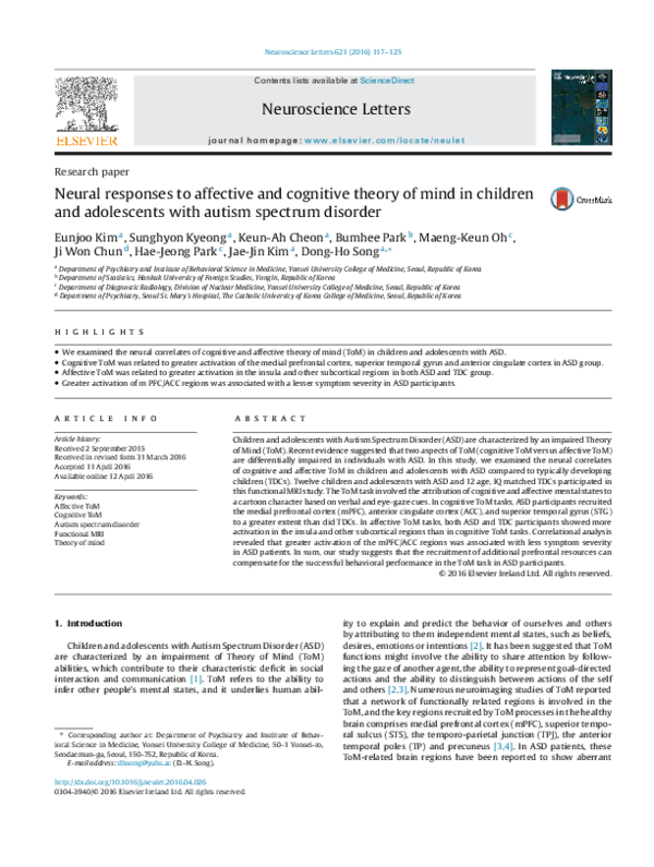 (PDF) Neural responses to affective and cognitive theory of mind in ...
