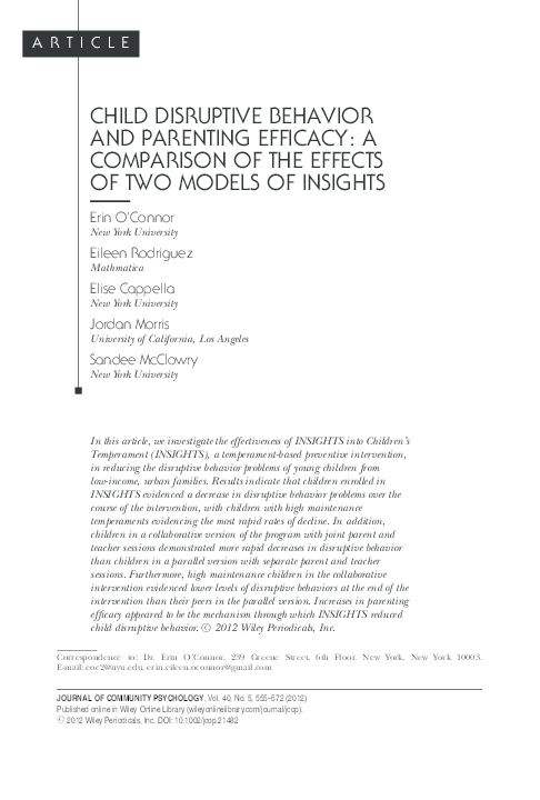 (PDF) CHILD DISRUPTIVE BEHAVIOR AND PARENTING EFFICACY: A COMPARISON OF ...