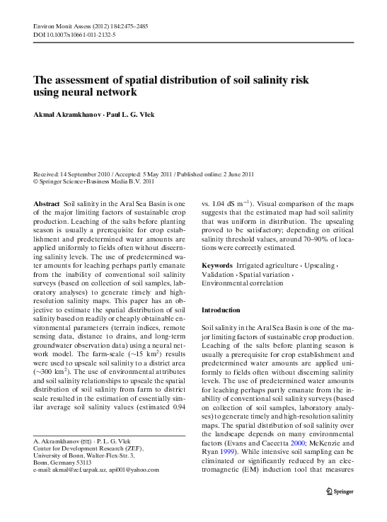 (PDF) The assessment of spatial distribution of soil salinity risk ...