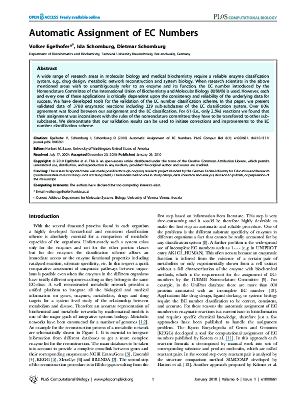 (PDF) Automatic Assignment of EC Numbers