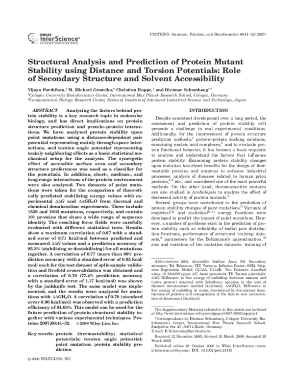 (PDF) Structural analysis and prediction of protein mutant stability ...