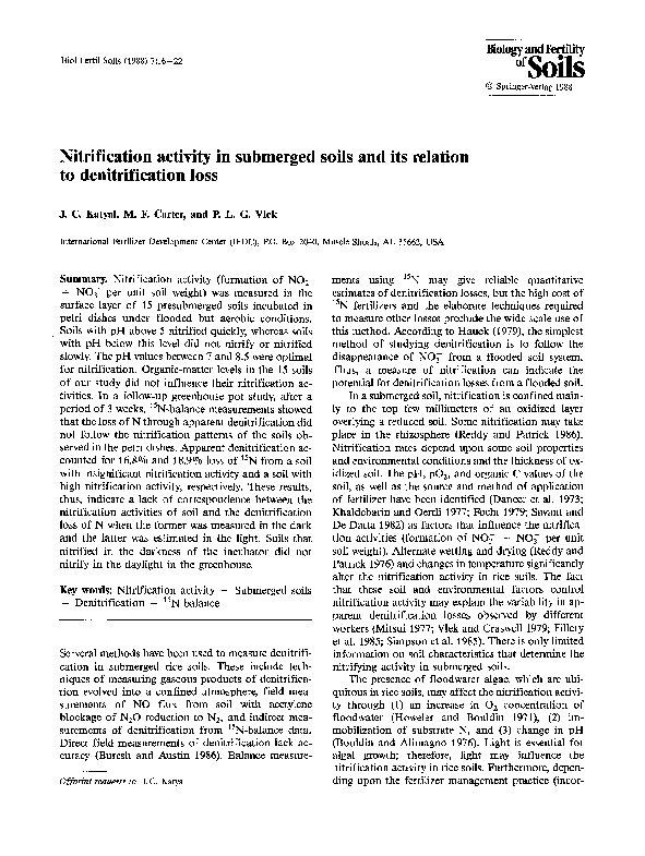 (PDF) Nitrification activity in submerged soils and its relation to ...