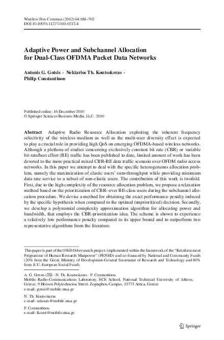 (PDF) Adaptive Power and Subchannel Allocation for Dual-Class OFDMA ...
