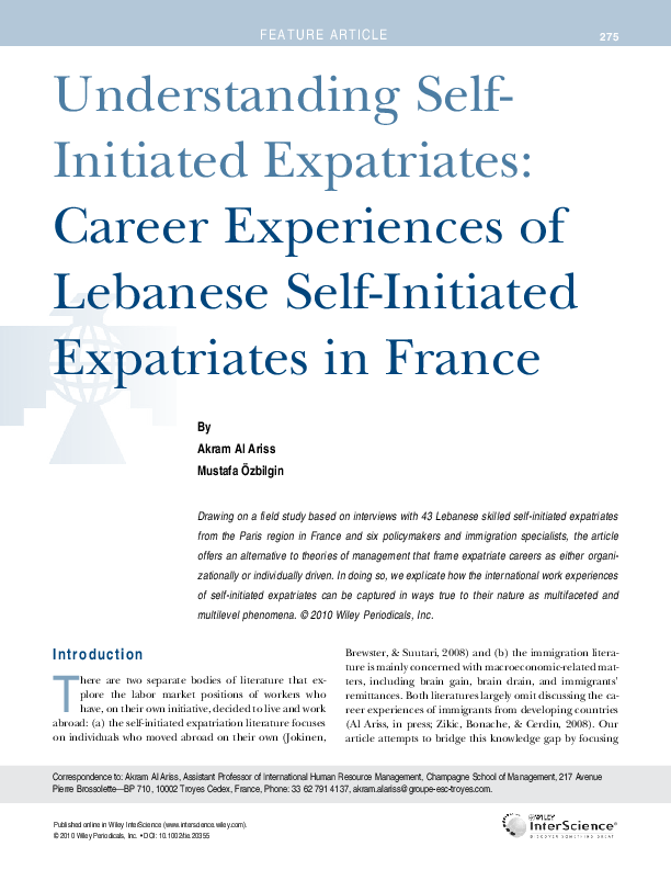 (PDF) Understanding SelfInitiated Expatriates Career Experiences of
