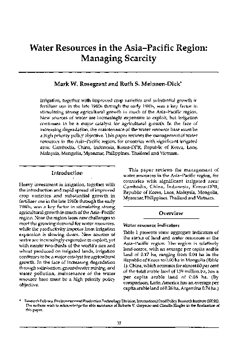 (PDF) Water Resources in the Asia-Pacific Region: Managing Scarcity