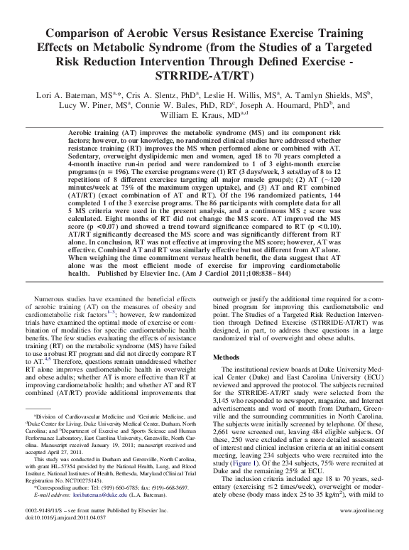 (PDF) Comparison of Aerobic Versus Resistance Exercise Training Effects ...