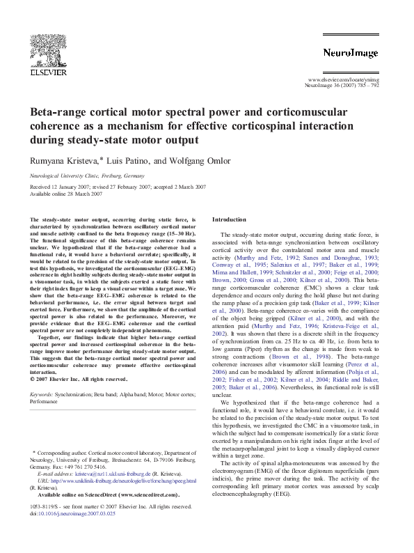 (PDF) Beta-range cortical motor spectral power and corticomuscular ...
