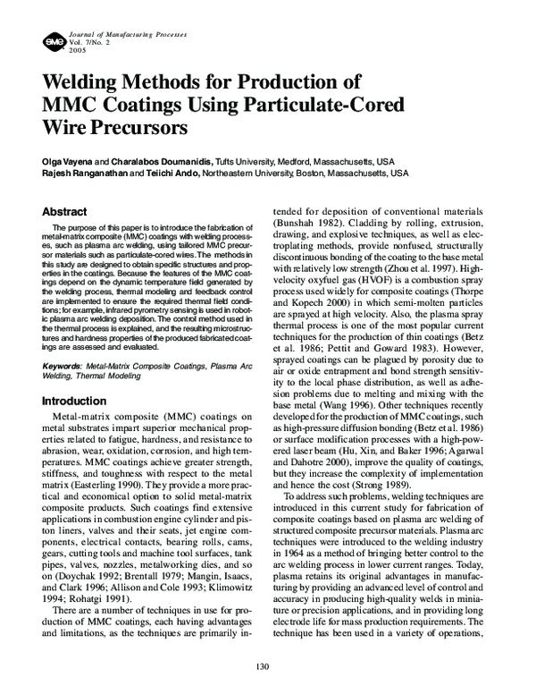 (PDF) Welding Methods for Production of MMC Coatings Using Particulate ...