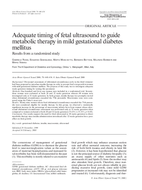 (PDF) Adequate timing of fetal ultrasound to guide metabolic therapy in ...
