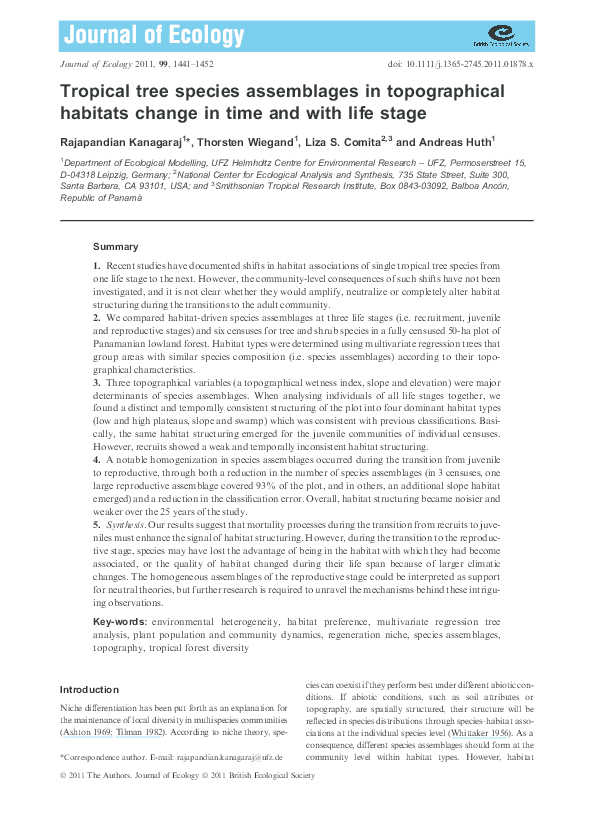 (PDF) Tropical tree species assemblages in topographical habitats ...