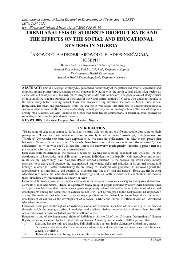 Pdf Trend Analysis Of Students Dropout Rate And The Effects On The