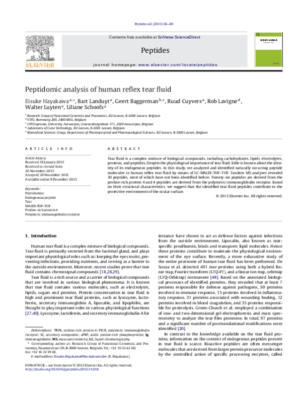 (PDF) Peptidomic analysis of human reflex tear fluid