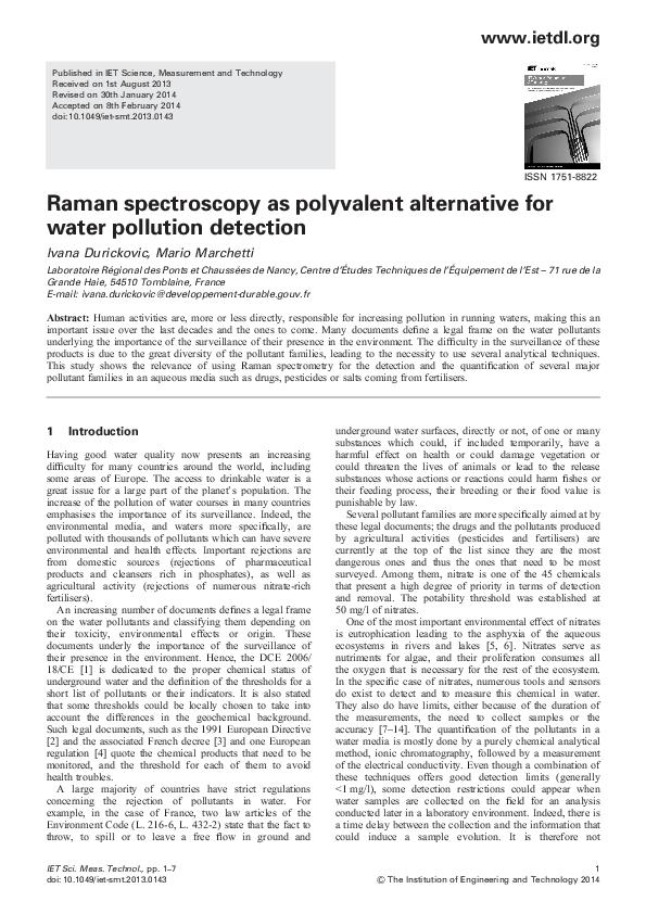 (PDF) Raman spectroscopy as polyvalent alternative for water pollution ...