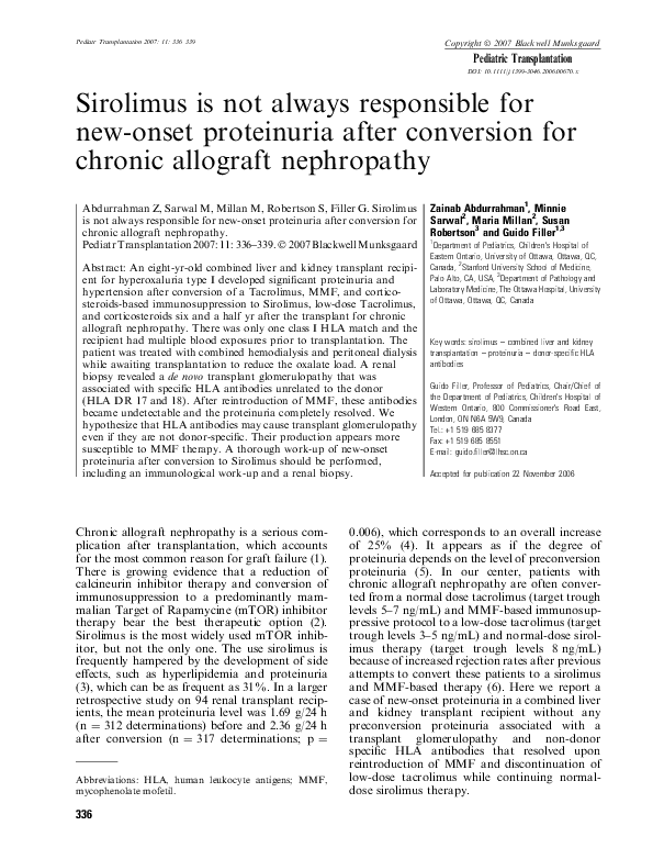 (PDF) Sirolimus is not always responsible for newonset proteinuria