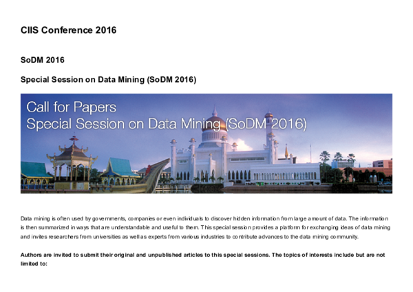 (PDF) Call for Paper : Special session on Data Mining, SoDM 2016