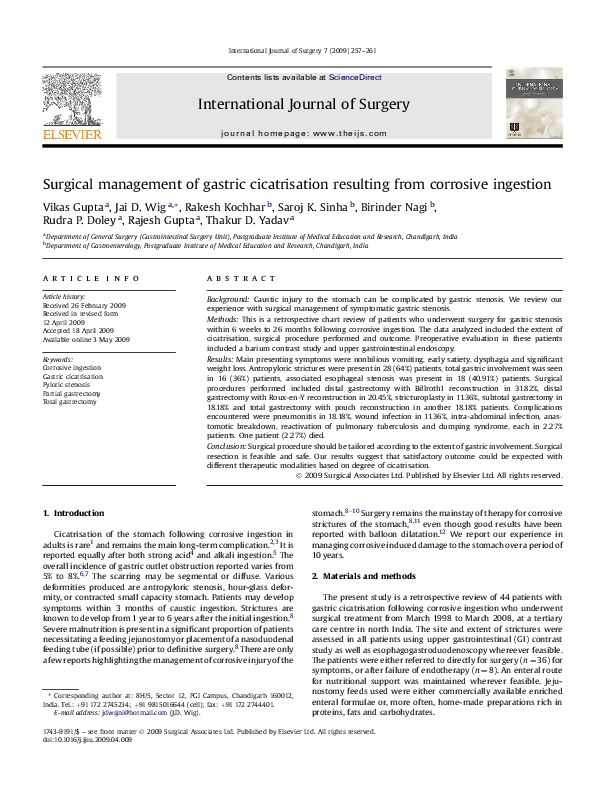 (PDF) Surgical management of gastric cicatrisation resulting from