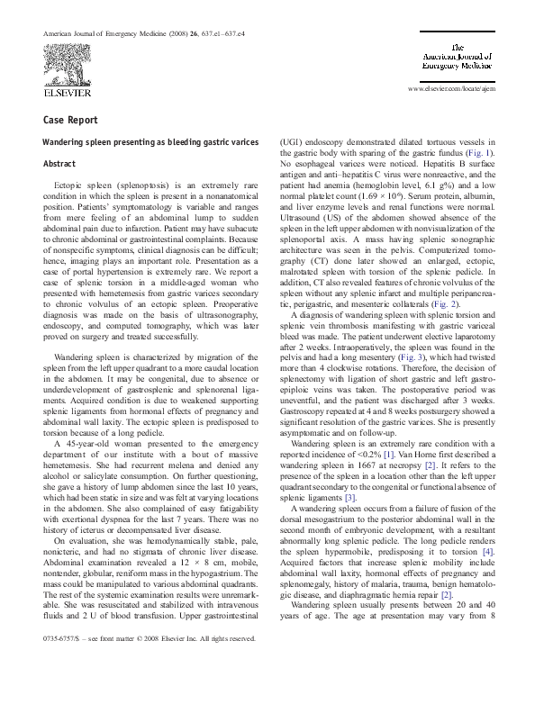 (PDF) Wandering spleen presenting as bleeding gastric varices Rakesh