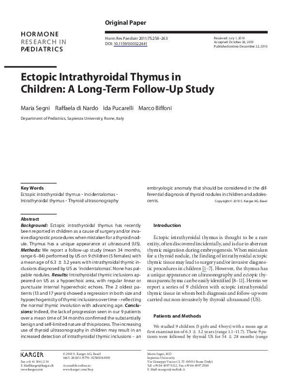(PDF) Ectopic Intrathyroidal Thymus in Children A LongTerm FollowUp