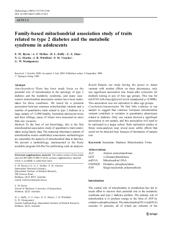 (PDF) Family-based mitochondrial association study of traits related to ...