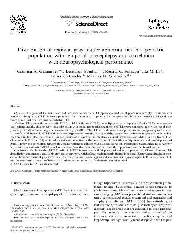 (PDF) Distribution of regional gray matter abnormalities in a pediatric ...