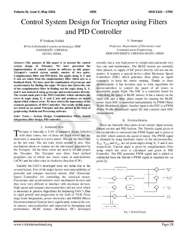 (PDF) Control System Design for Tricopter using Filters and PID Controller