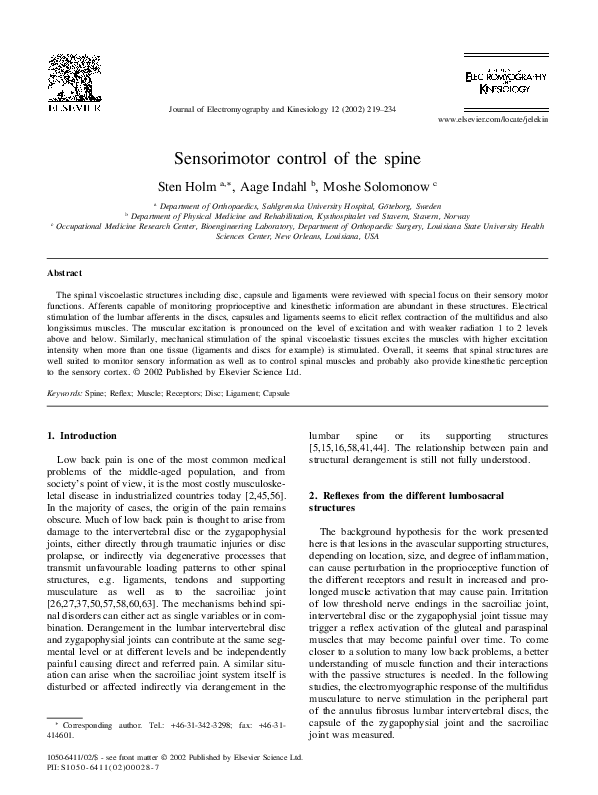 (PDF) Sensorimotor control of the spine