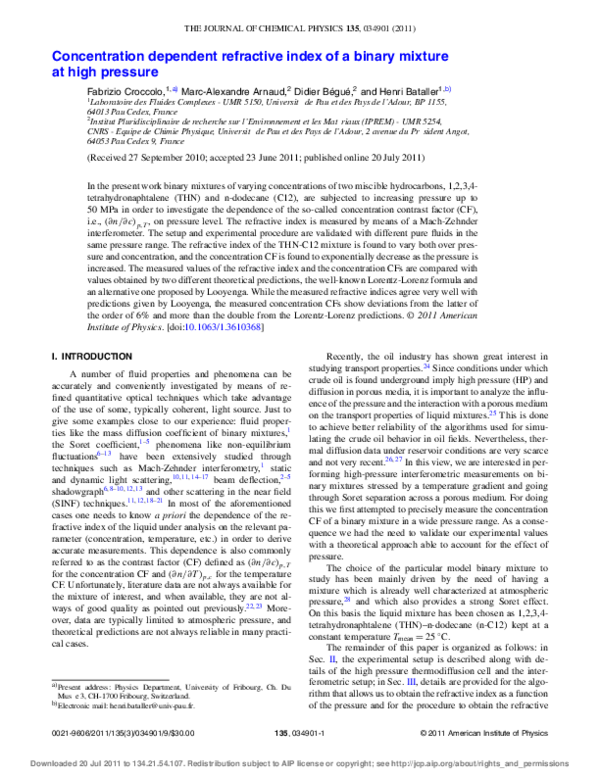 (PDF) Concentration dependent refractive index of a binary mixture at ...