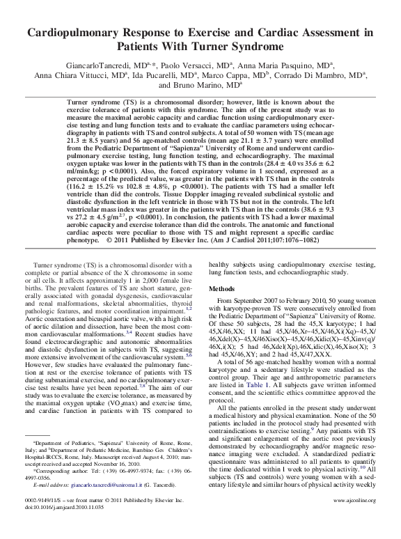(PDF) Cardiopulmonary Response to Exercise and Cardiac Assessment in