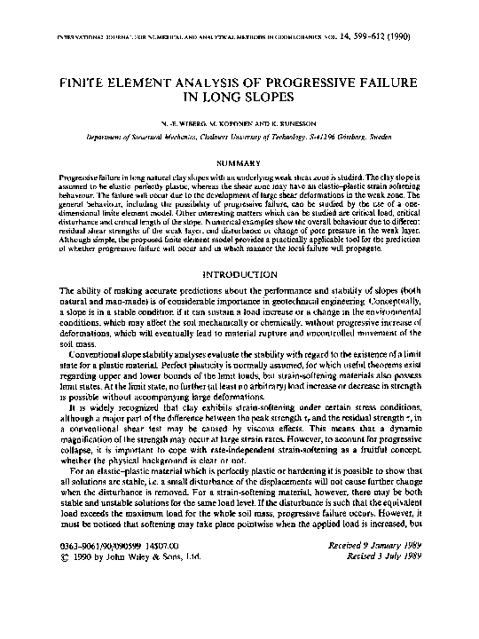 (PDF) Finite element analysis of progressive failure in long slopes