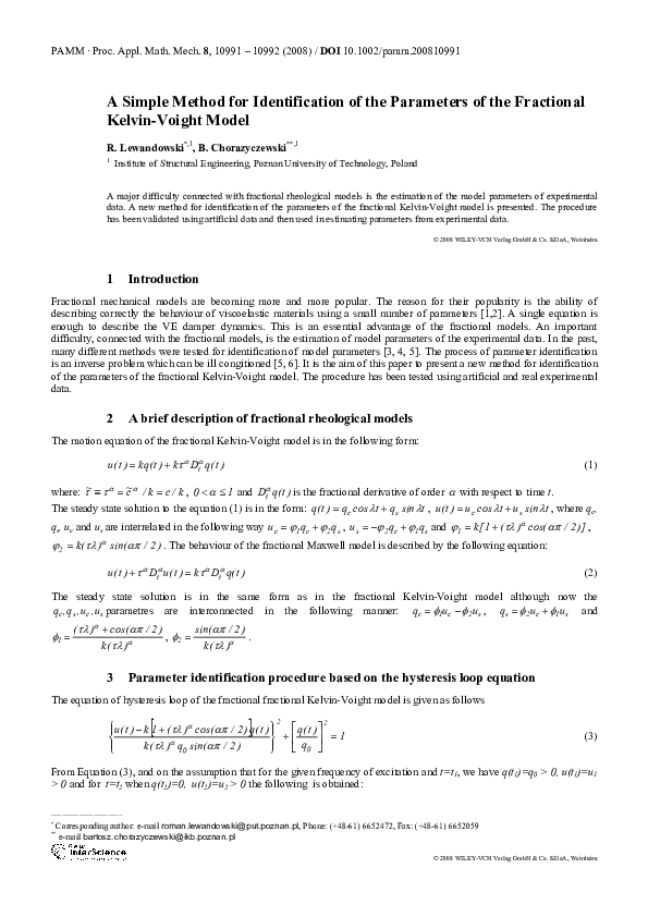 (PDF) A Simple Method for Identification of the Parameters of the ...