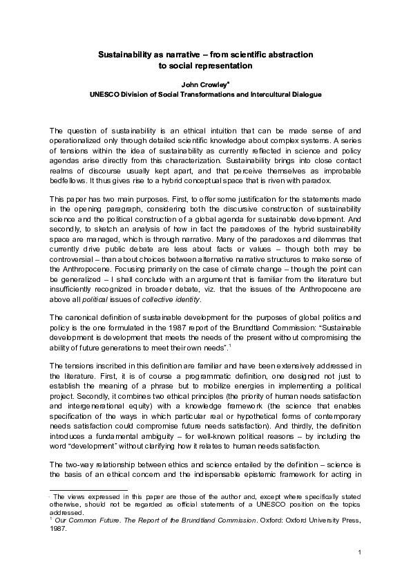 (DOC) Sustainability as narrative – from scientific abstraction to ...