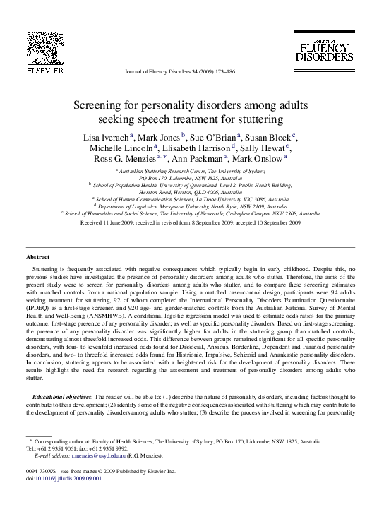 (PDF) Screening for personality disorders among adults seeking speech ...