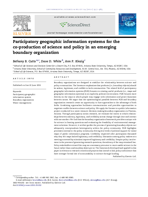 (PDF) Participatory geographic information systems for the co ...