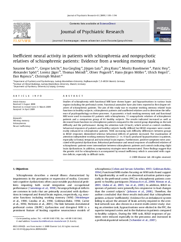 (PDF) Inefficient neural activity in patients with schizophrenia and ...