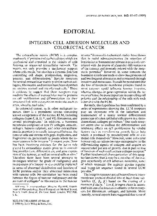 (PDF) Integrin cell adhesion molecules and colorectal cancer
