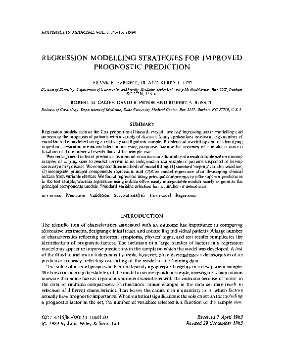 (PDF) Regression modelling strategies for improved prognostic prediction