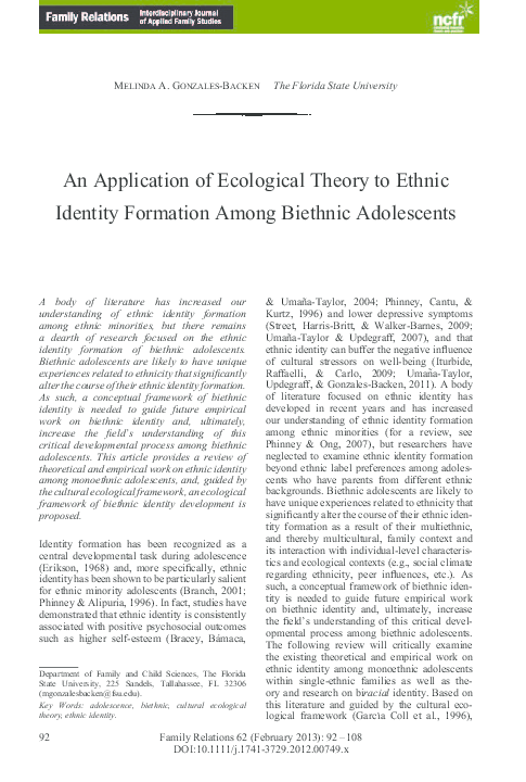 (PDF) An Application of Ecological Theory to Ethnic Identity Formation ...
