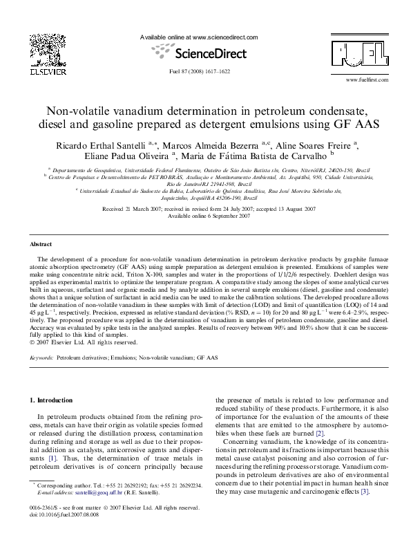 (PDF) Non-volatile vanadium determination in petroleum condensate ...