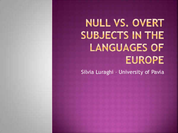 (PDF) Null vs. overt subjects in the languages of Europe