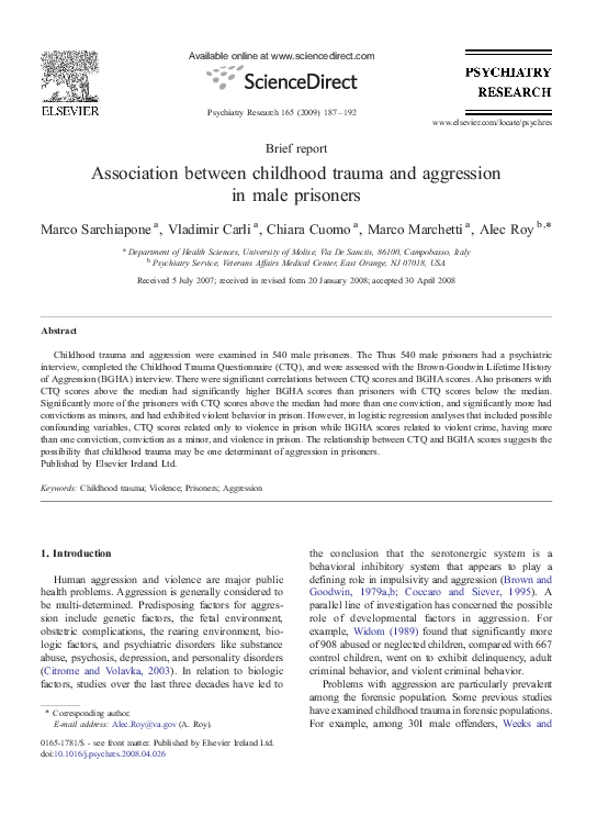 (PDF) Association between childhood trauma and aggression in male prisoners