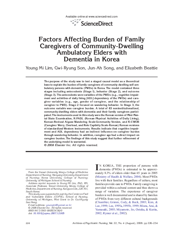 (PDF) Factors Affecting Burden of Family Caregivers of Community ...