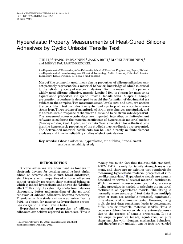 (PDF) Hyperelastic Property Measurements of HeatCured Silicone