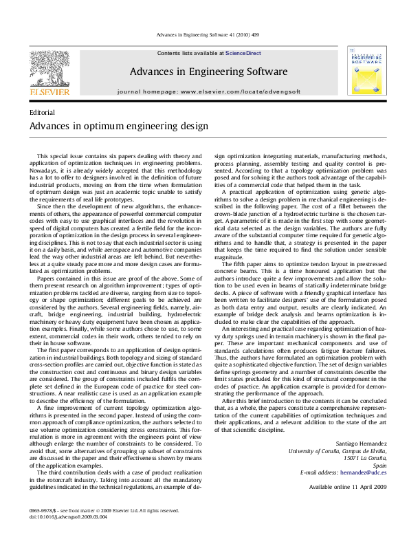 (PDF) Advances in optimum engineering design
