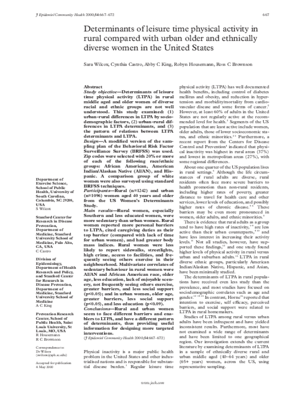(PDF) Determinants of leisure time physical activity in rural compared ...