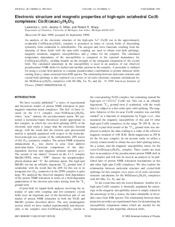 (PDF) Electronic structure and properties of highspin