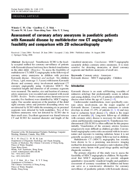 (PDF) Assessment of coronary artery aneurysms in paediatric patients ...