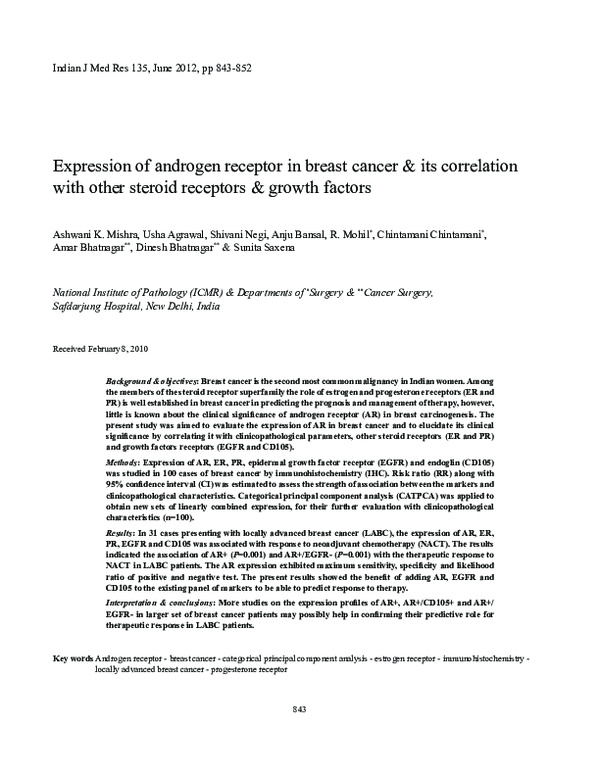 (PDF) Expression of androgen receptor in breast cancer & its ...