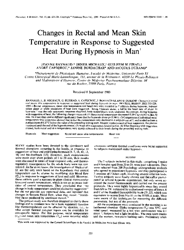 (PDF) Changes in rectal and mean skin temperature in response to ...